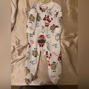 Carter's White Holiday Print Footie Fleece Pajamas